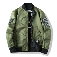 Load image into Gallery viewer, Men Bomber Jacket Slim Male Wear Casual Windbreaker Man Pilot Jacket with Patches Green Thin Mens Coat Outwear Clothing,ZA267